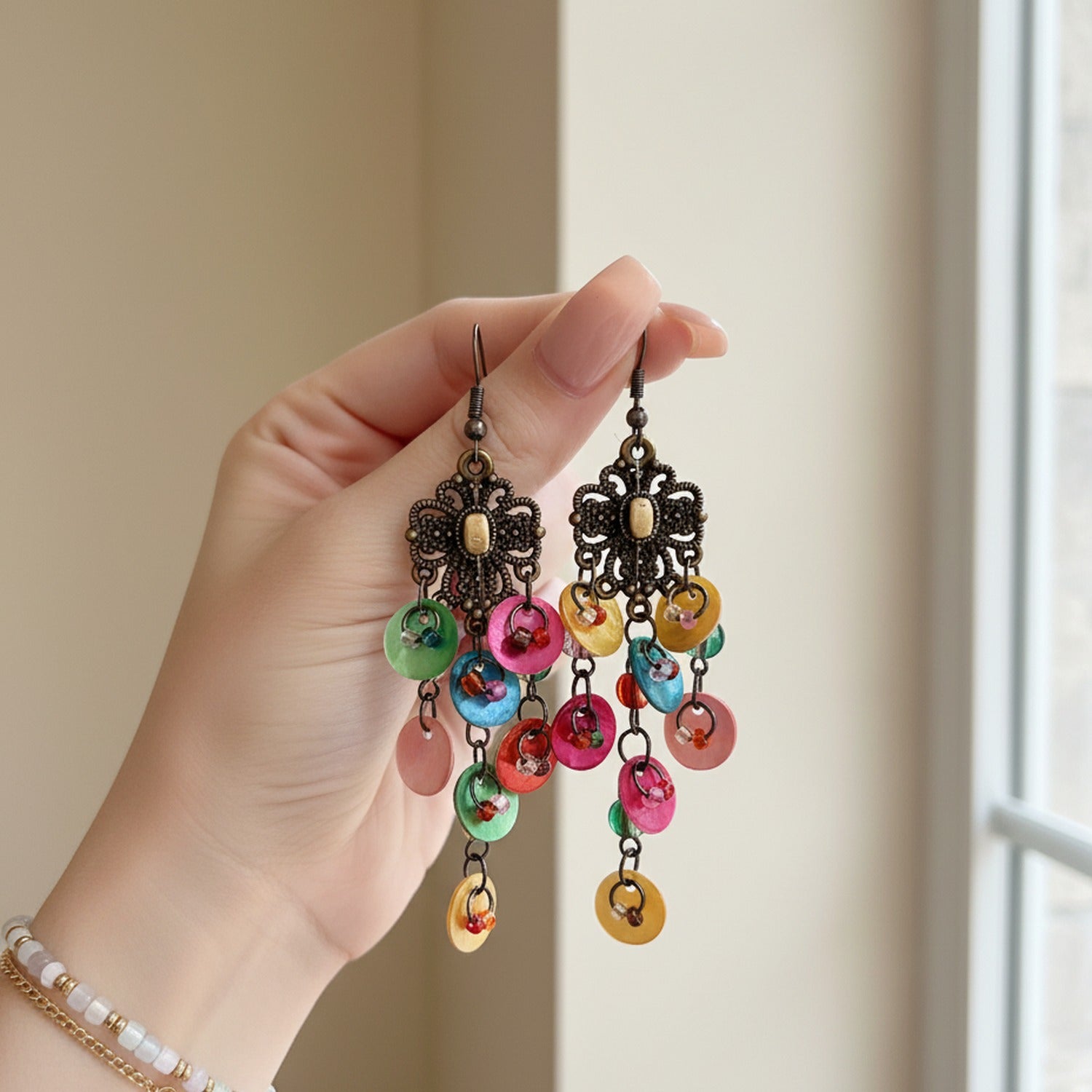 Turquoise Beaded Chandelier Drop Earrings