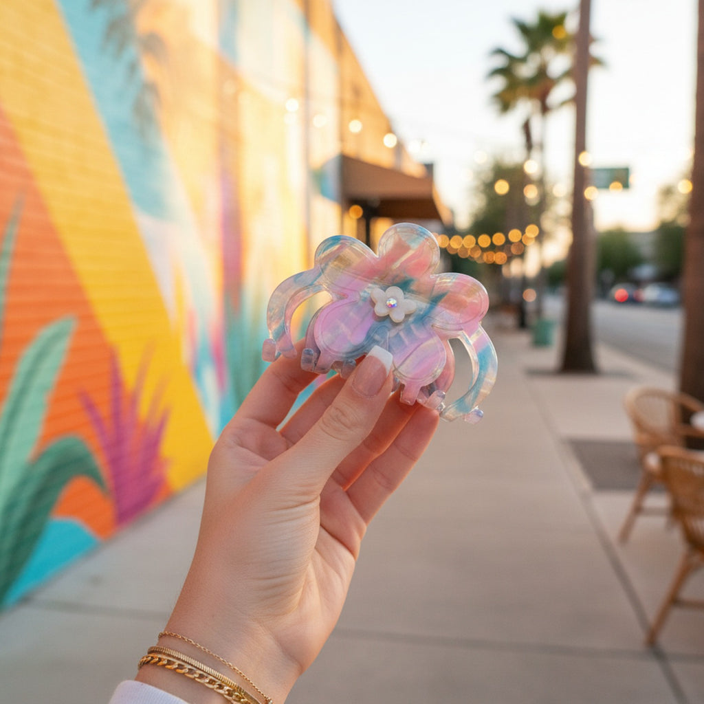 Holographic Pastel Flower Hair Claw Clip