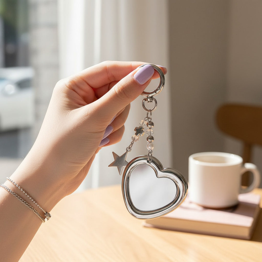 Silver Heart Keyring With Star Charm
