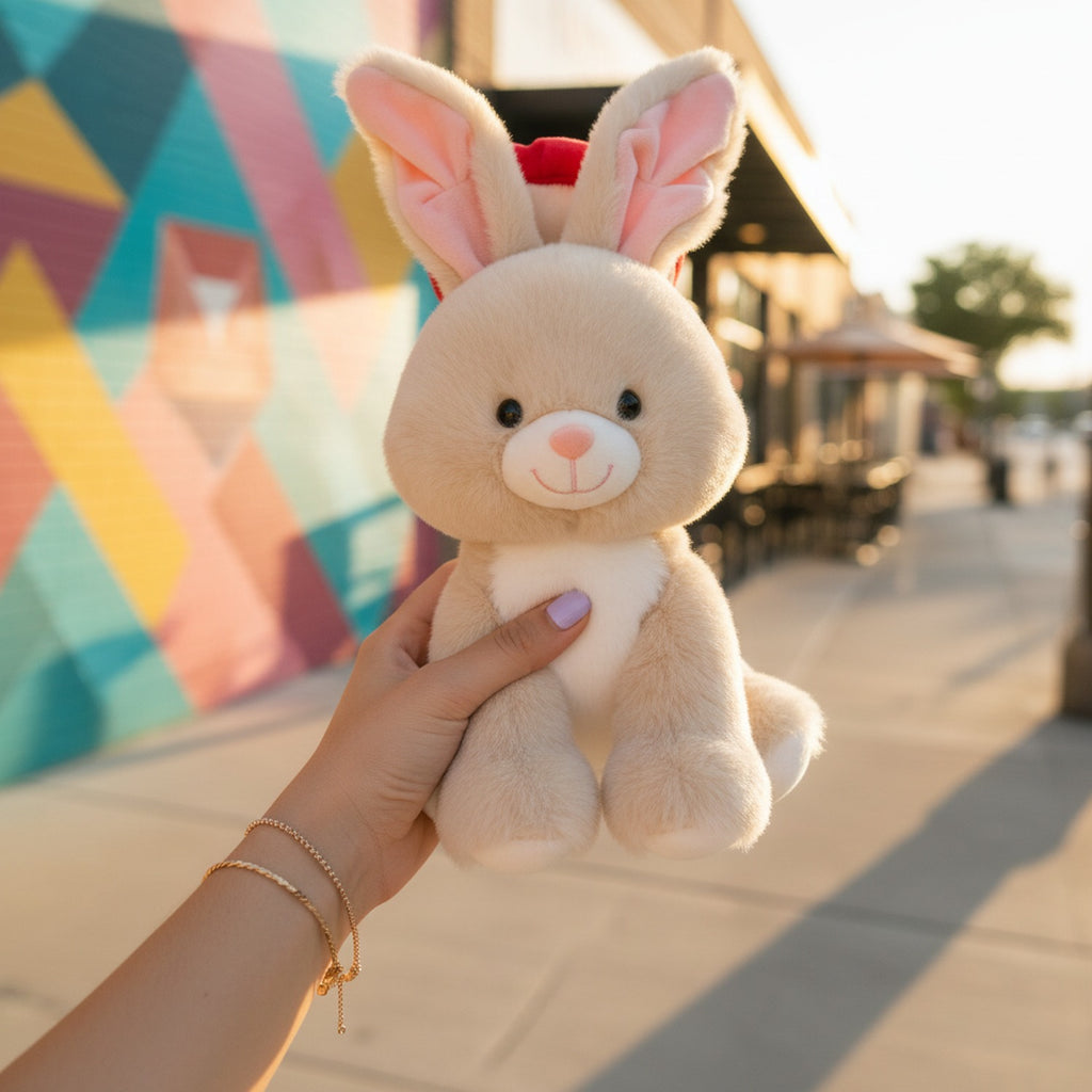 Cream Bunny Plush Toy With Red Heart Headband
