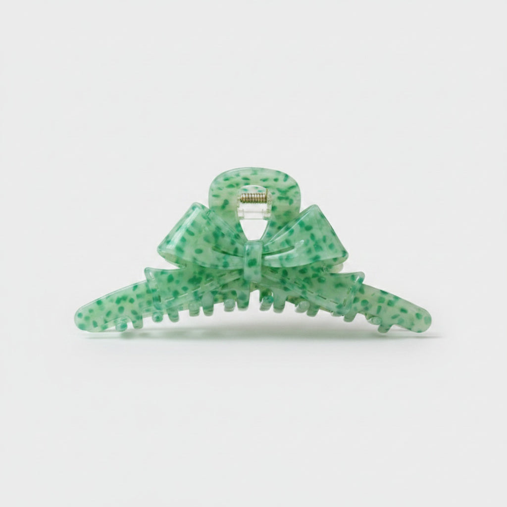 Green Spotted Bow Hair Claw Clip