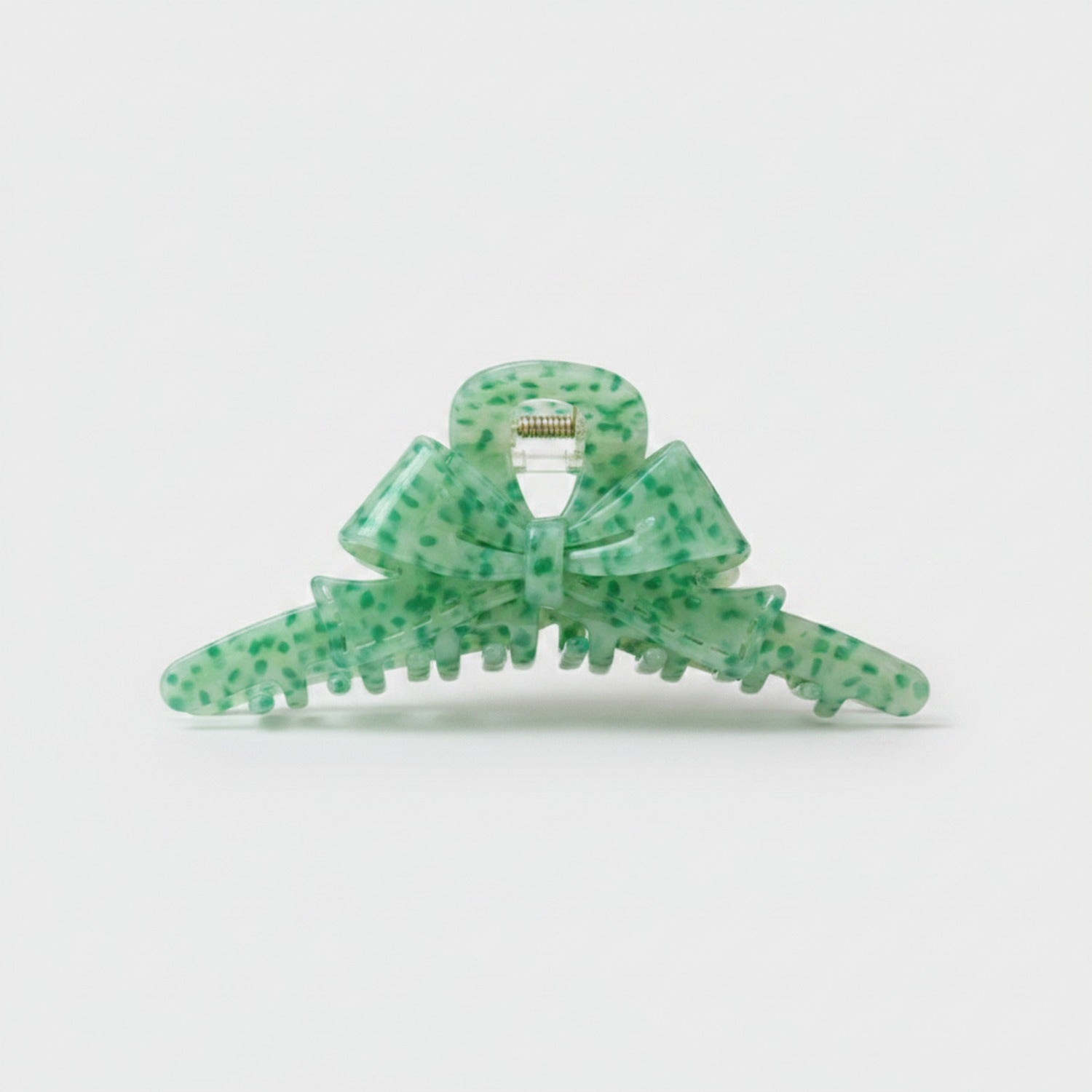 Green Spotted Bow Hair Claw Clip