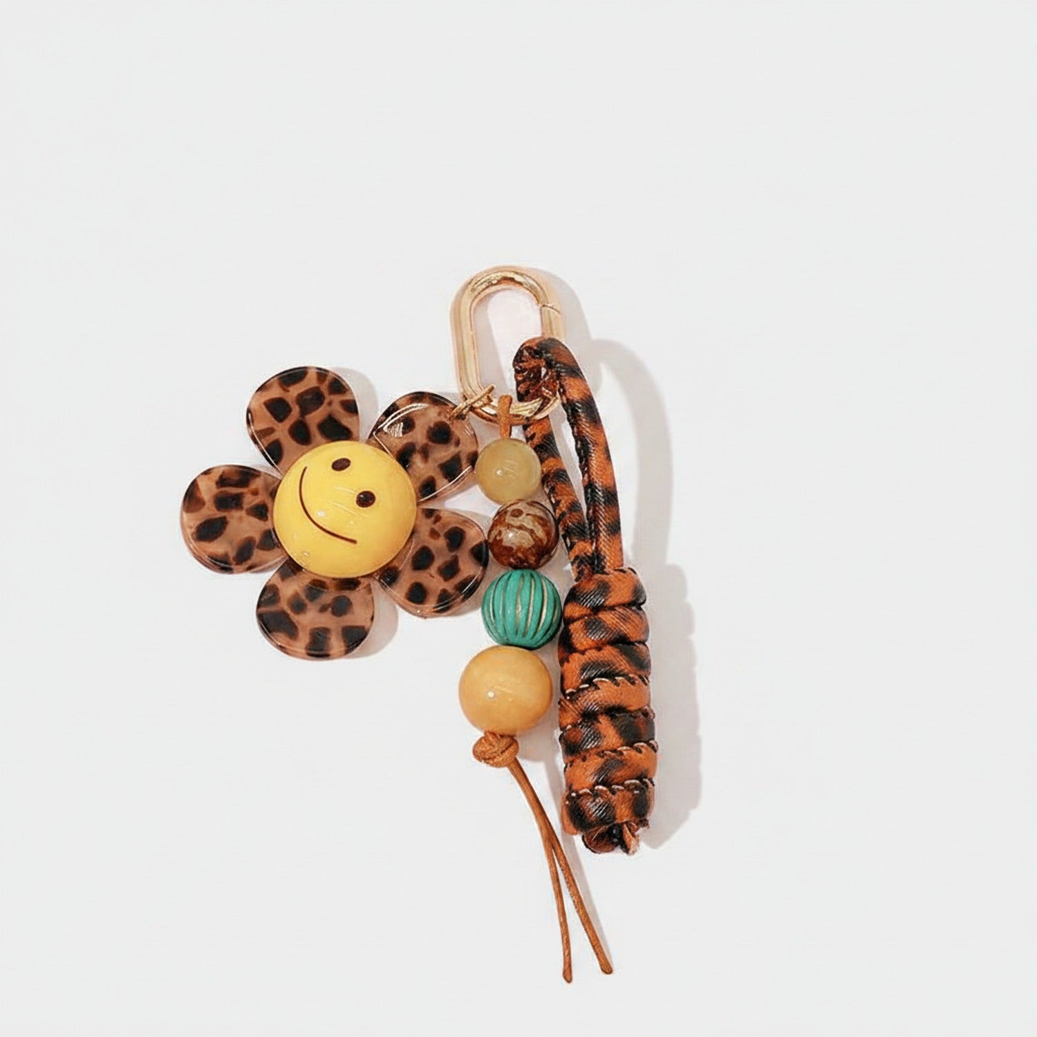 Leopard Print Flower Smiley Acrylic Keyring Charm