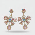 Rhinestone Bow Pearl Drop Earrings Gold