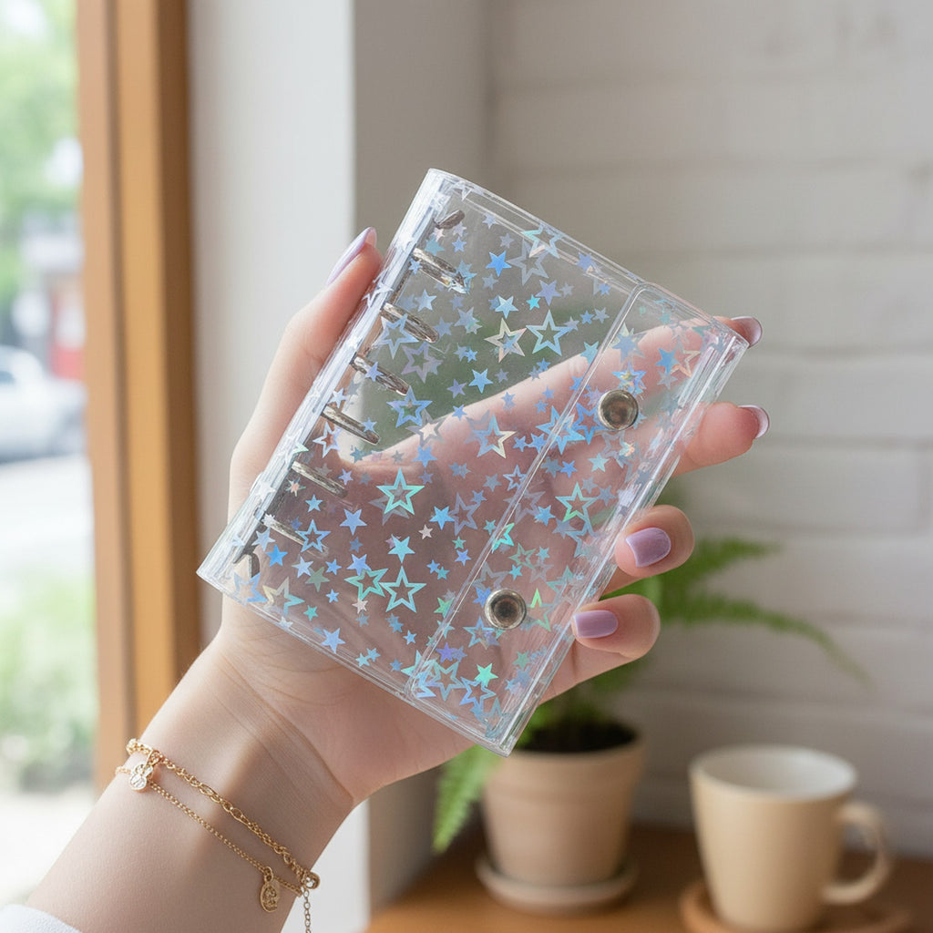 Star Pattern Clear Holographic Binder Organizer