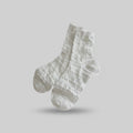 White Ribbed Crew Socks With Cable Knit Pattern