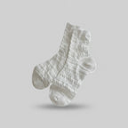 White Ribbed Crew Socks With Cable Knit Pattern