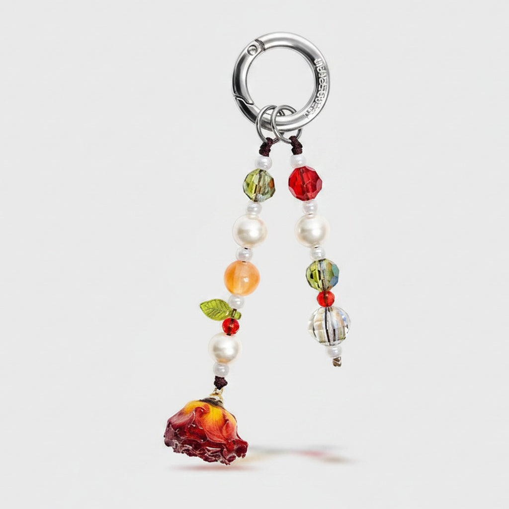 Beaded Pearl Flower Charm Acrylic Keyring - Holographic Rose Single Chain with Packaging – novelty & toys (view 1)