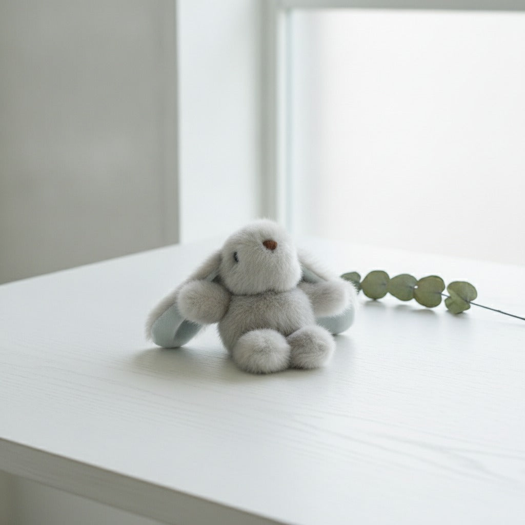 Fuzzy Bunny Keychain - Gray