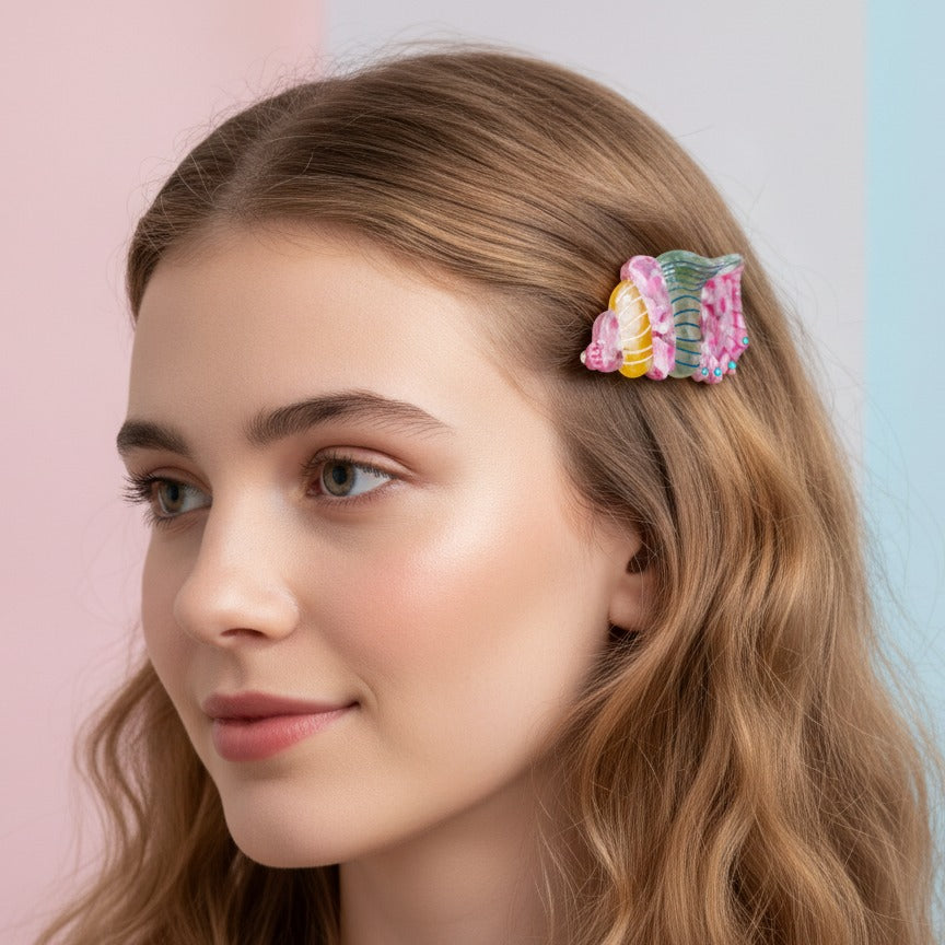 Cherry Dual Claw Hair Clip - Conch