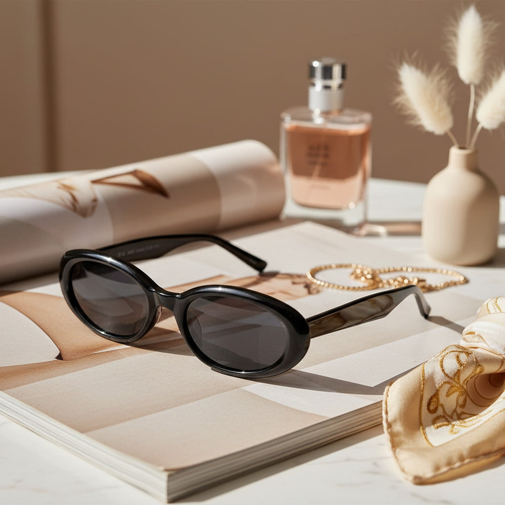 Black Oval Sunglasses with Dark Tinted Lenses