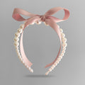 Pearl Beaded Ribbon Bow Headband Pink