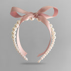 Pearl Beaded Ribbon Bow Headband Pink