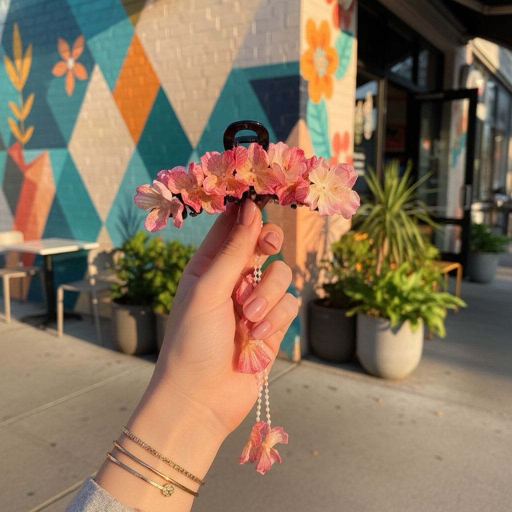 Blue Flower Hanging Chain Hair Claw