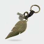 Brass Leaf Charm Keyring With Beaded Accents