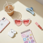 Pearl Heart Shaped Sunglasses Pink Tint