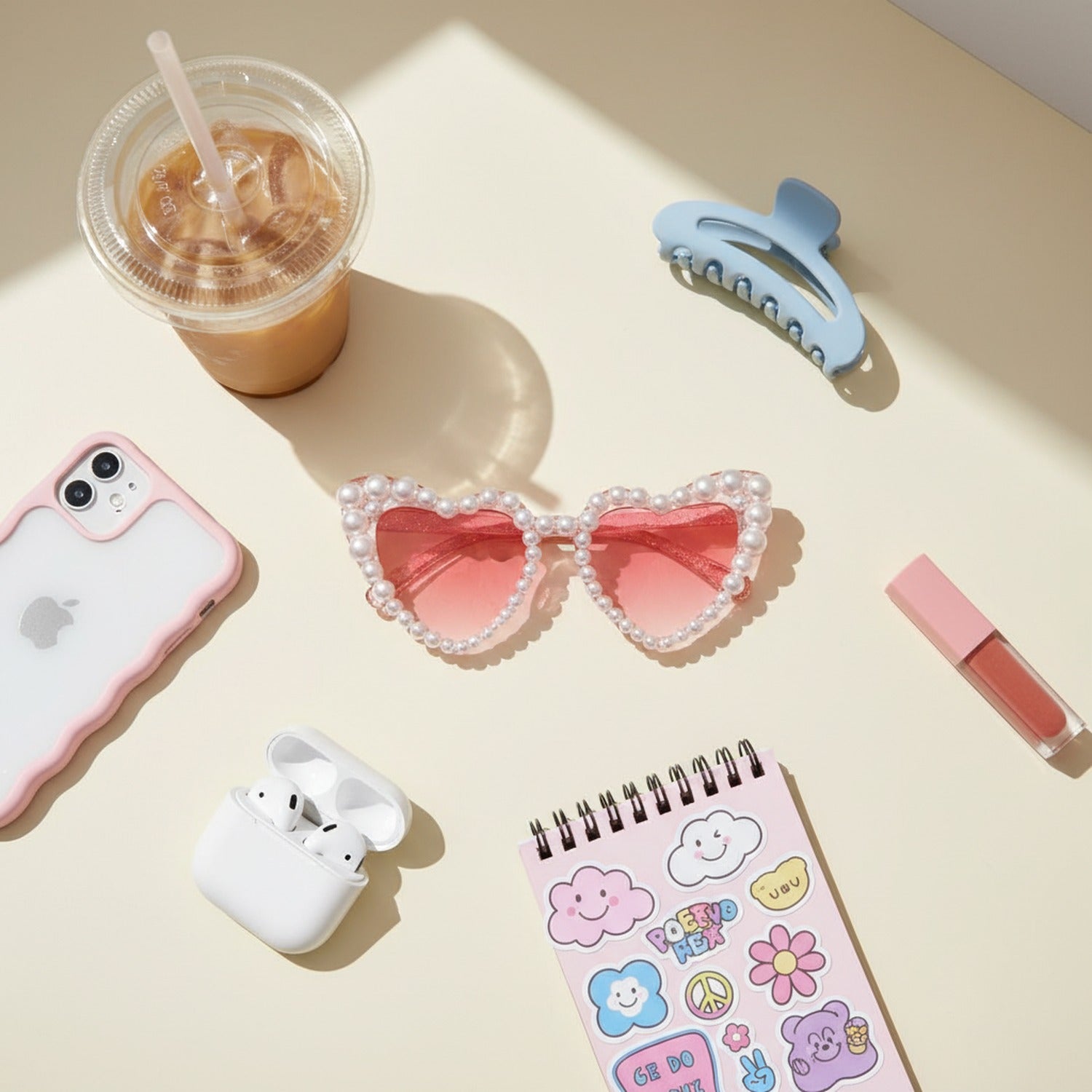 Pearl Heart Shaped Sunglasses Pink Tint