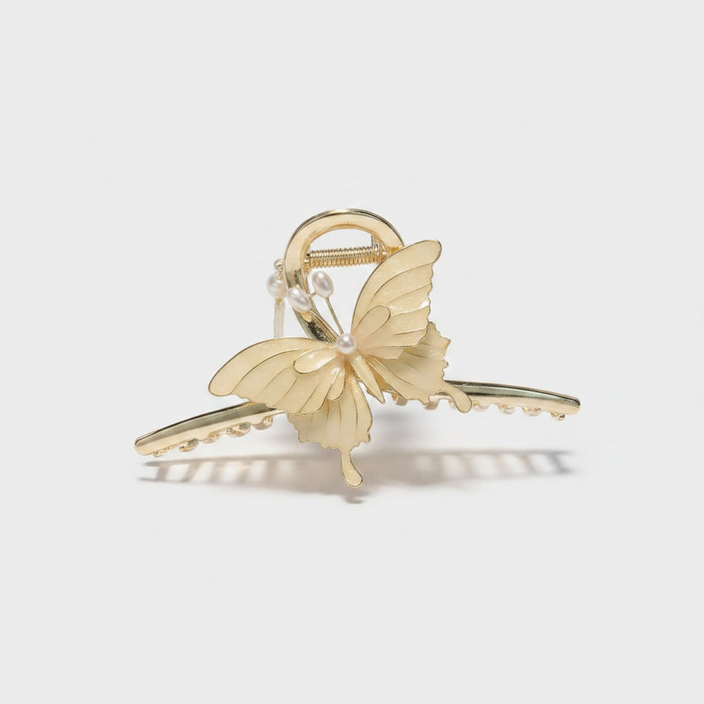 Butterfly Pearl Gold Hair Claw Clip