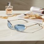 Blue Tinted Metal Frame Oval Sunglasses