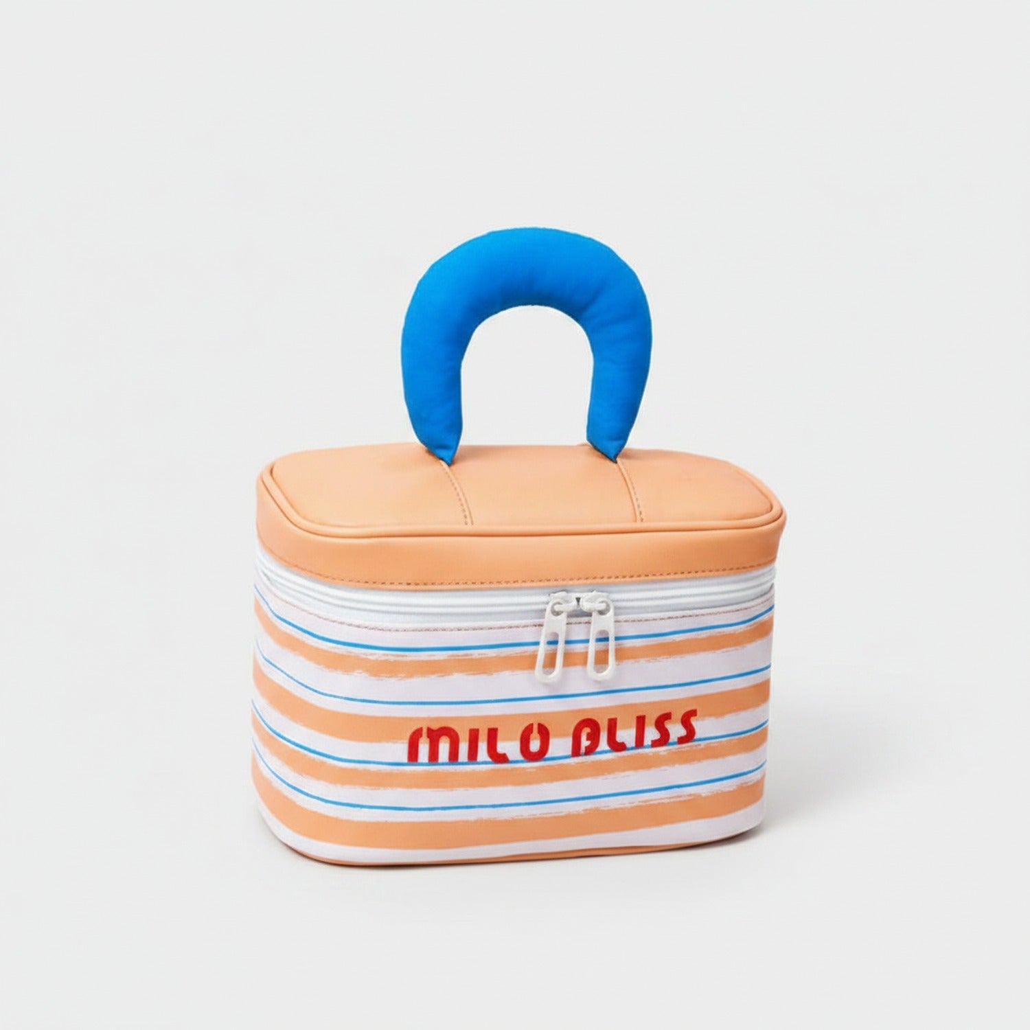 Striped Layered Cosmetic Case With Brown Handle
