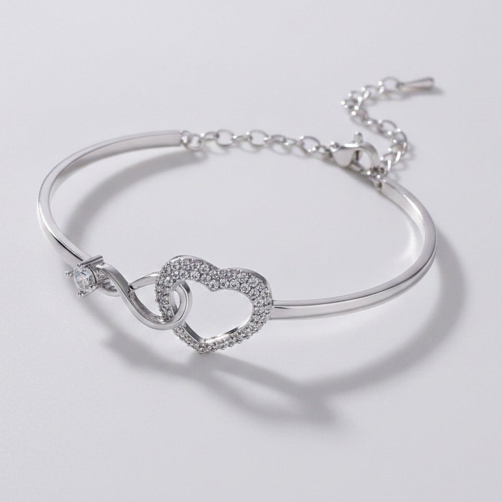 Heart Rhinestone Bangle Bracelet - Bracelet Silver – jewelry (view 1)