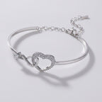 Heart Rhinestone Bangle Bracelet - Bracelet Silver – jewelry (view 1)