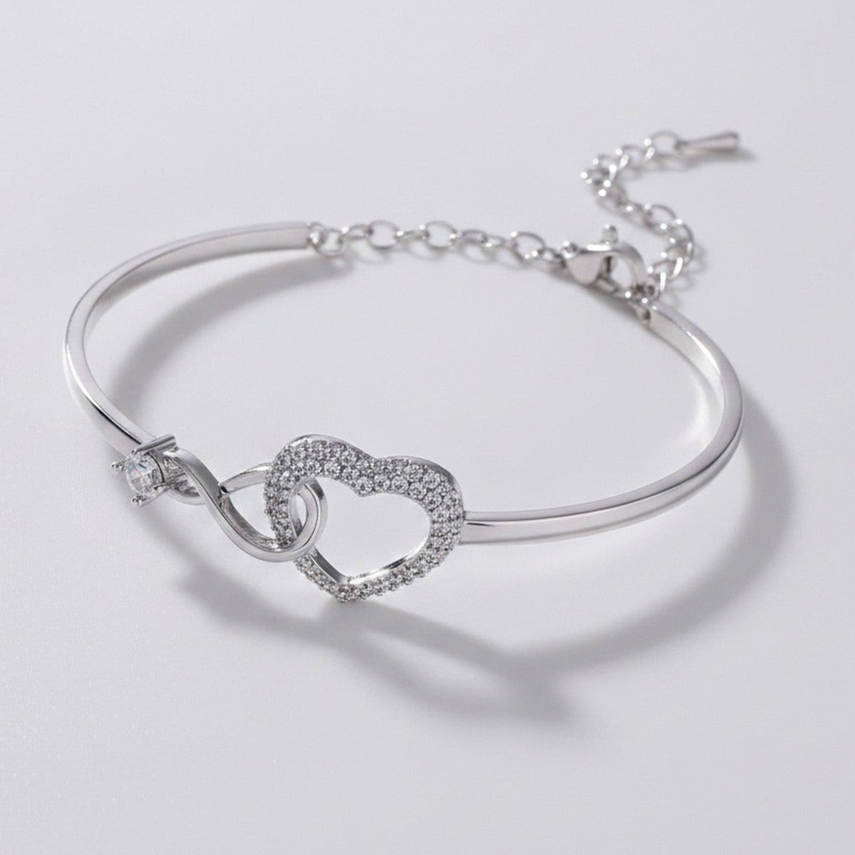 Heart Rhinestone Bangle Bracelet - Bracelet Silver – jewelry (view 1)