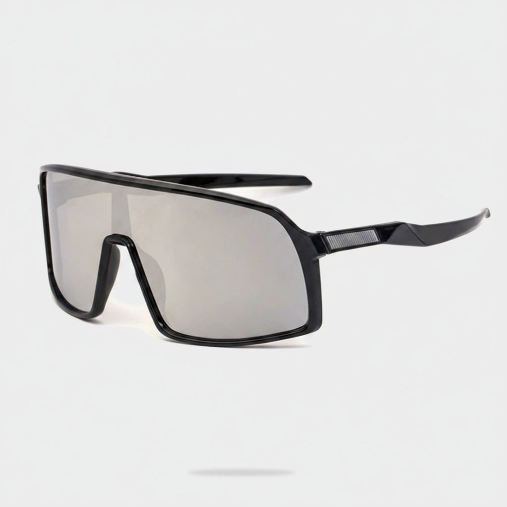 Black Shield Square Sunglasses With Textured Temple Arms