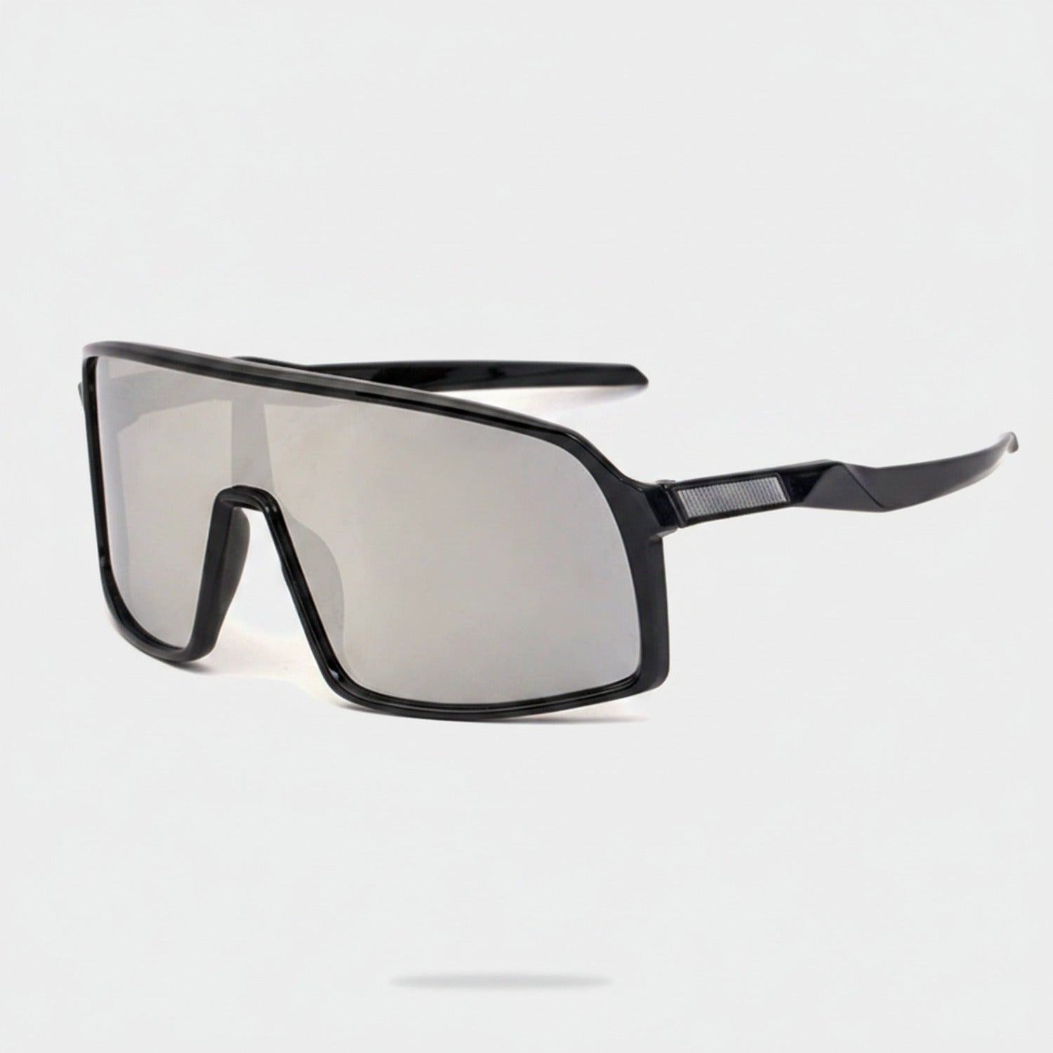 Black Shield Square Sunglasses With Textured Temple Arms