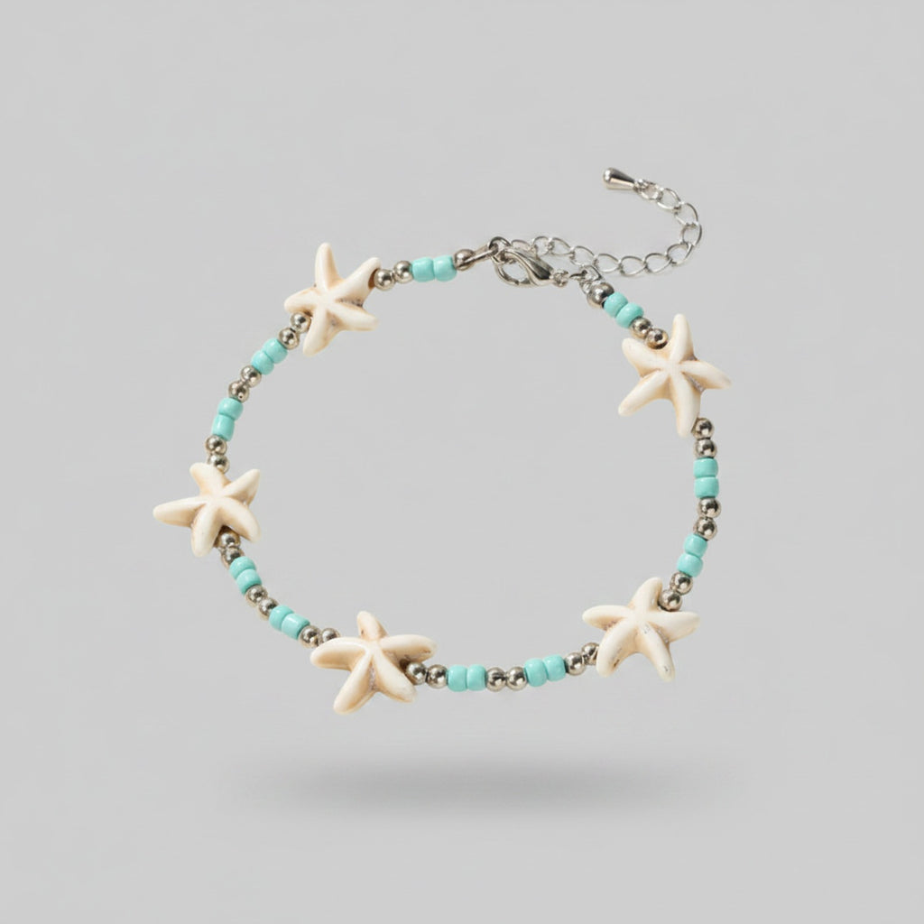 Starfish Beaded Turquoise Pearl Anklet