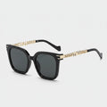 Black Square Sunglasses With Gold Chain Arms