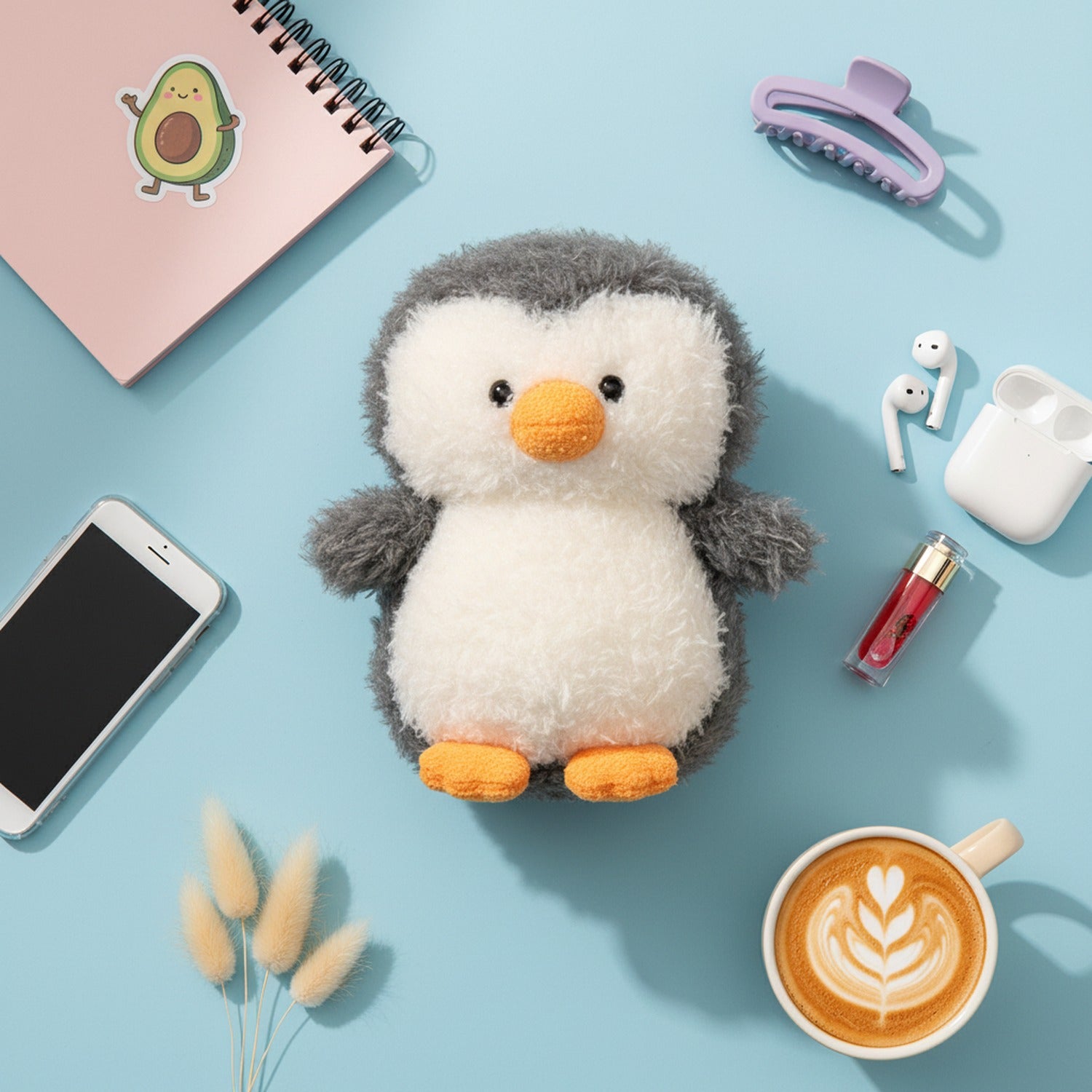 Cute Grey & White Fuzzy Penguin Plush Toy