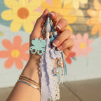 Pink Floral Lace Keyring With Pearl Charms