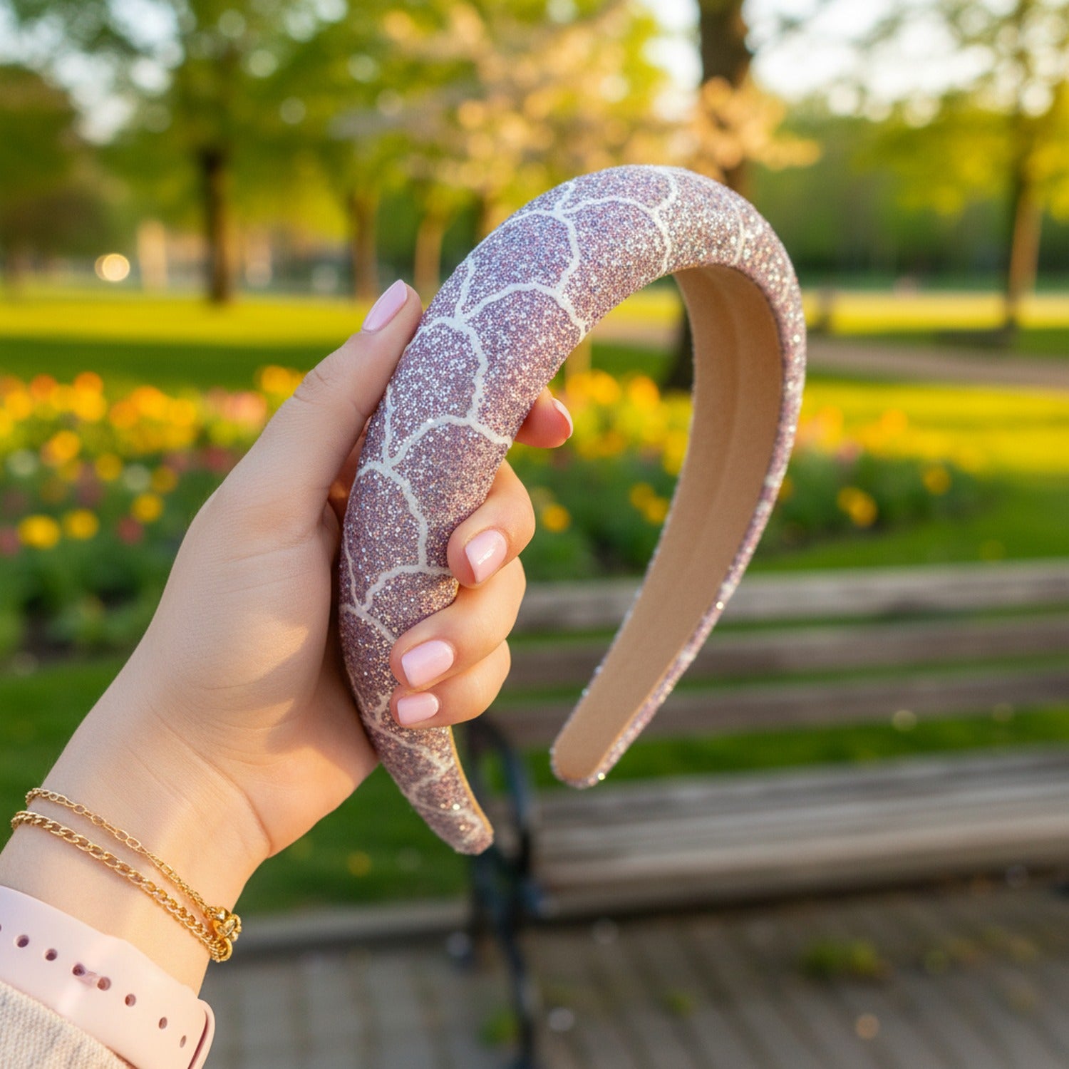 Glitter Padded Headband Pink Sparkle