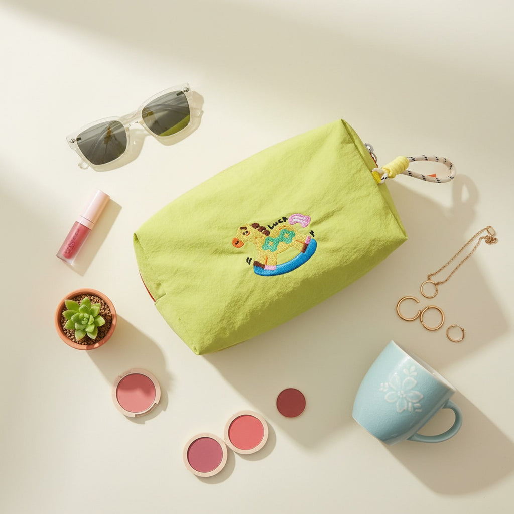 Lime Green Rocking Horse Cosmetic Bag With Charm