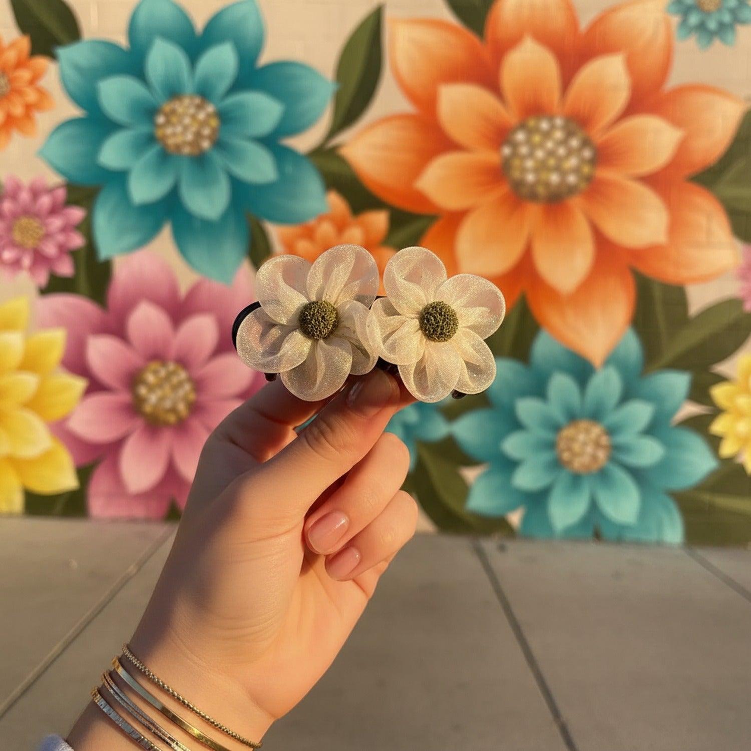 Cream Daisy Flower Hair Claw Clip