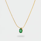 Green Teardrop Crystal Gold Chain Necklace