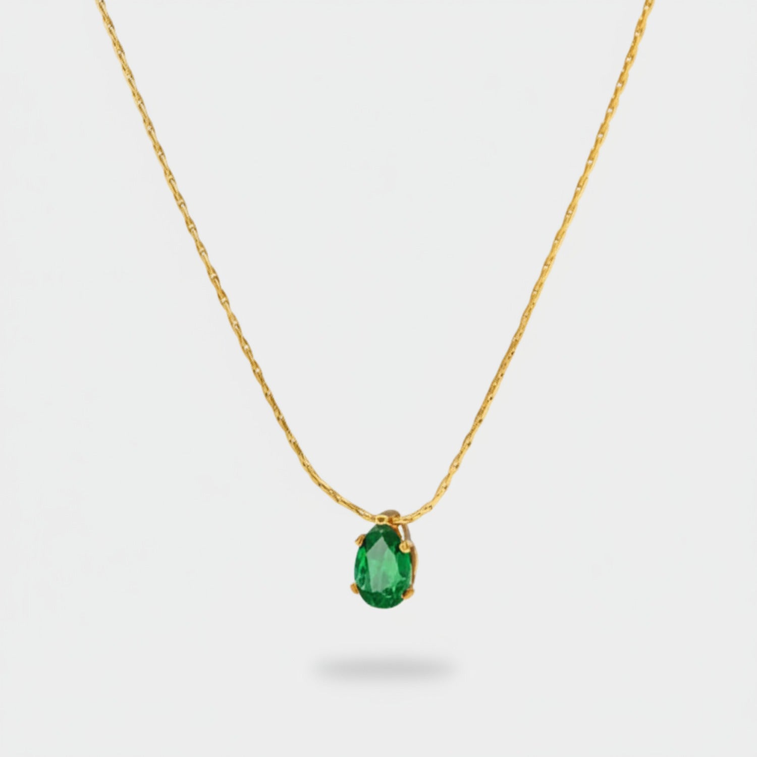 Green Teardrop Crystal Gold Chain Necklace