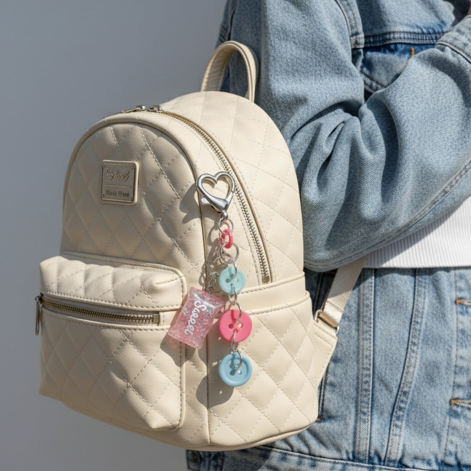 Pastel Button Charm Heart Keyring