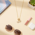 Gold Butterfly Flower Charm Rhinestone Necklace