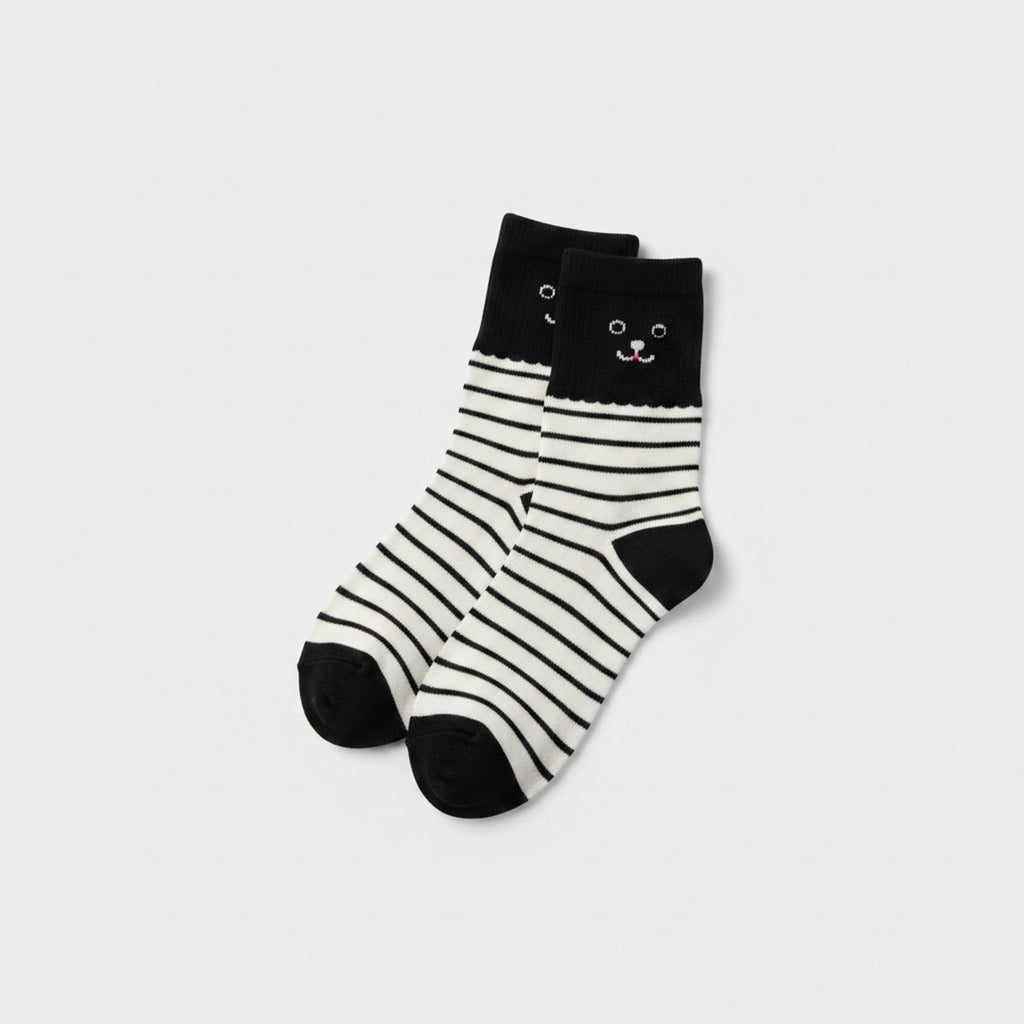 Black And White Striped Smiley Face Socks