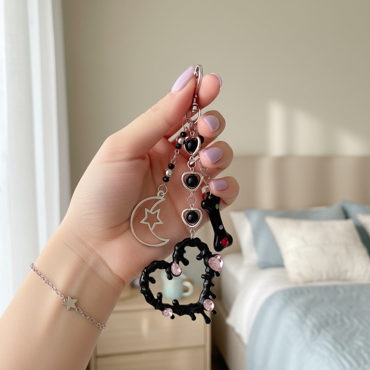 Black Spiky Heart Charm Acrylic Keyring