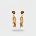 Gold Leaf Cluster Drop Earrings With Tiger Eye Stone