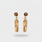 Gold Leaf Cluster Drop Earrings With Tiger Eye Stone