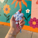 Blue Gingham Flower Phone Charm Strap