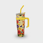 Butterfly Flower Yellow Insulated Tumbler With Straw