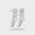 White Crew Socks With Chain Charm Detail