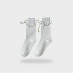 White Crew Socks With Chain Charm Detail