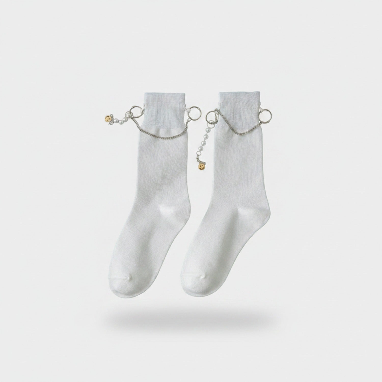 White Crew Socks With Chain Charm Detail