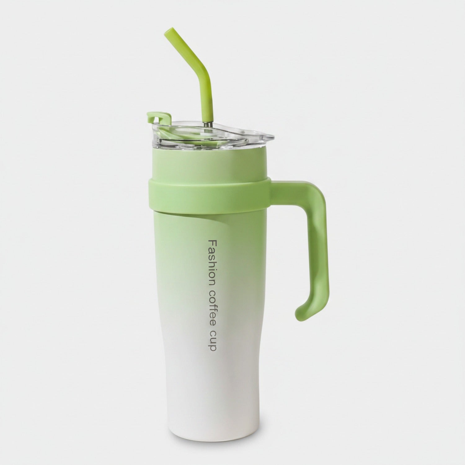 Pink and Green Color-Block Tumbler Cup with Straw